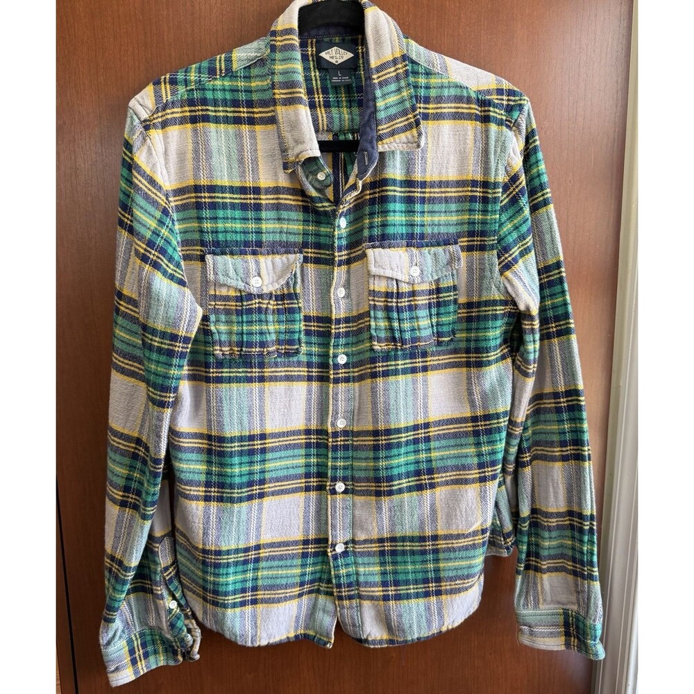 Salt Valley Western Shirt Men Large Green Gray Plaid Long Sleeve Flannel Rodeo